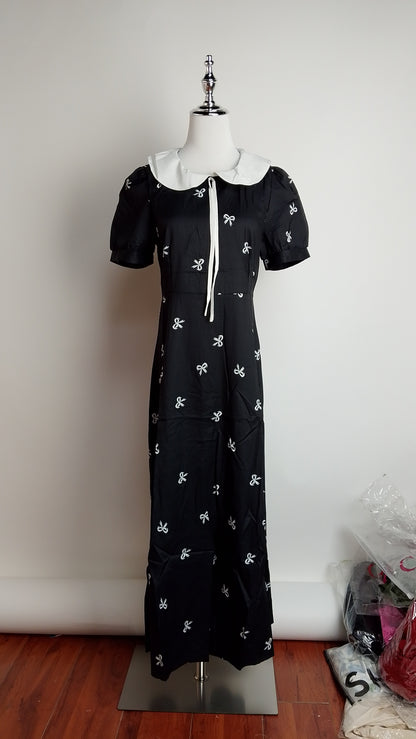 Vestido negro midi estampado / L15A
