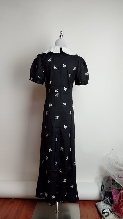 Vestido negro midi estampado / L15A