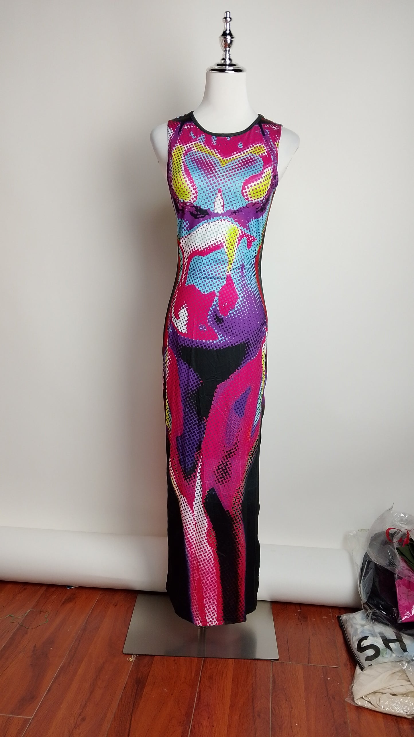 Vestido largo multicolor ajustado / L30A