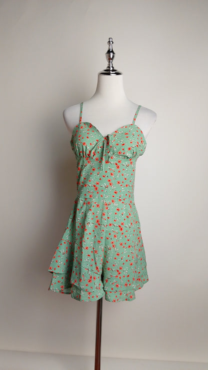 Enterizo corto verde menta floral / ANJ13