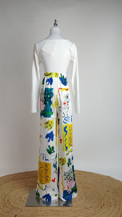 Pantalón blanco estampado floral / ANE1001-20