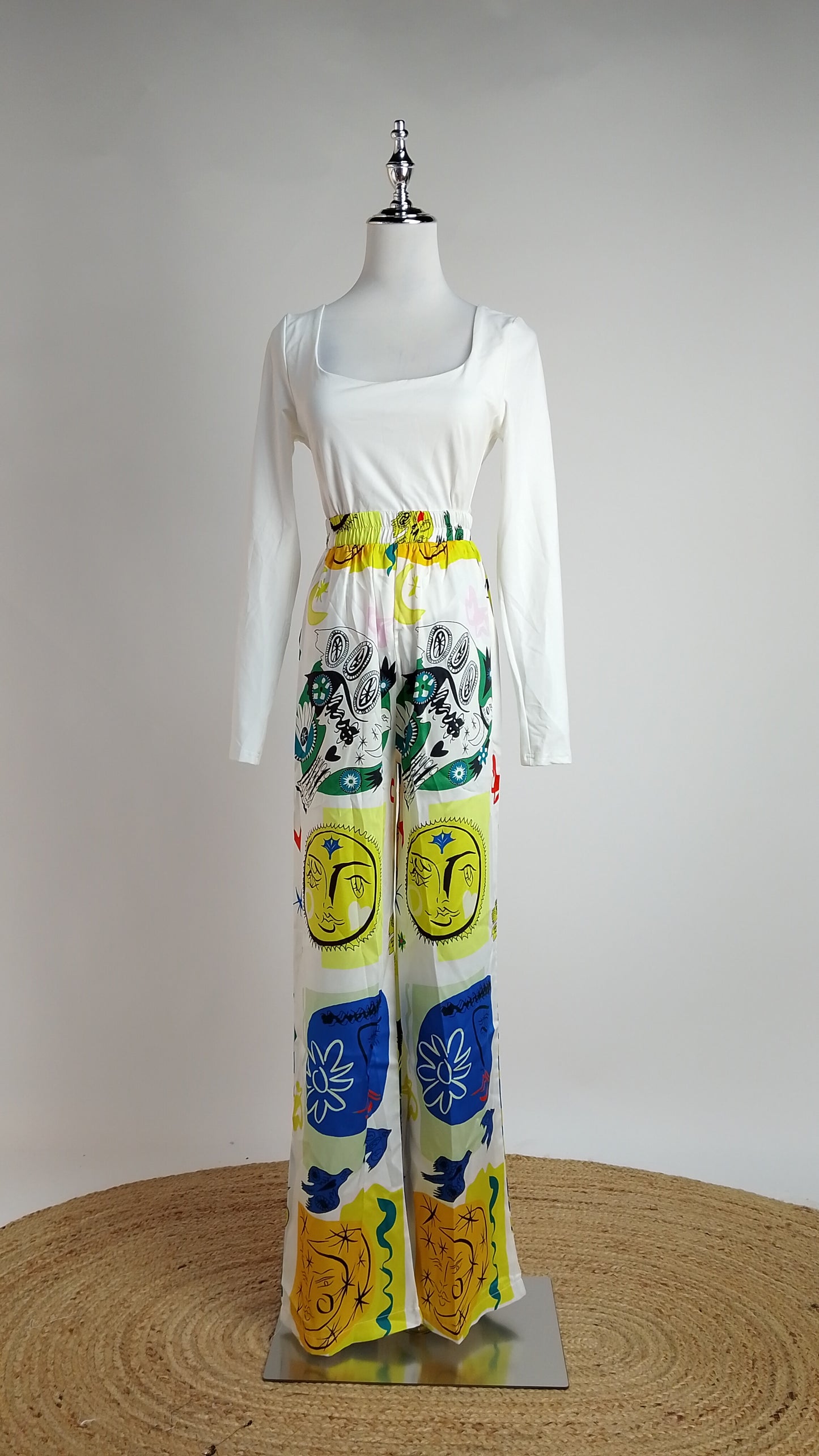 Pantalón blanco estampado floral / ANE1001-20