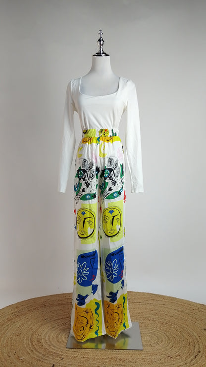 Pantalón blanco estampado floral / ANE1001-20