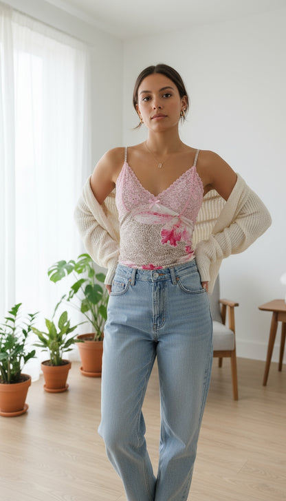 Blusa sin mangas blanca con flores rosadas SH30 Betzy