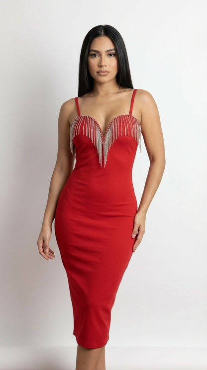 Vestido rojo glam con detalle brillante / UV23