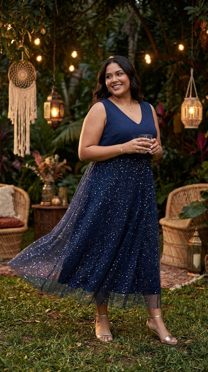 UV27 – Vestido azul midi vaporoso