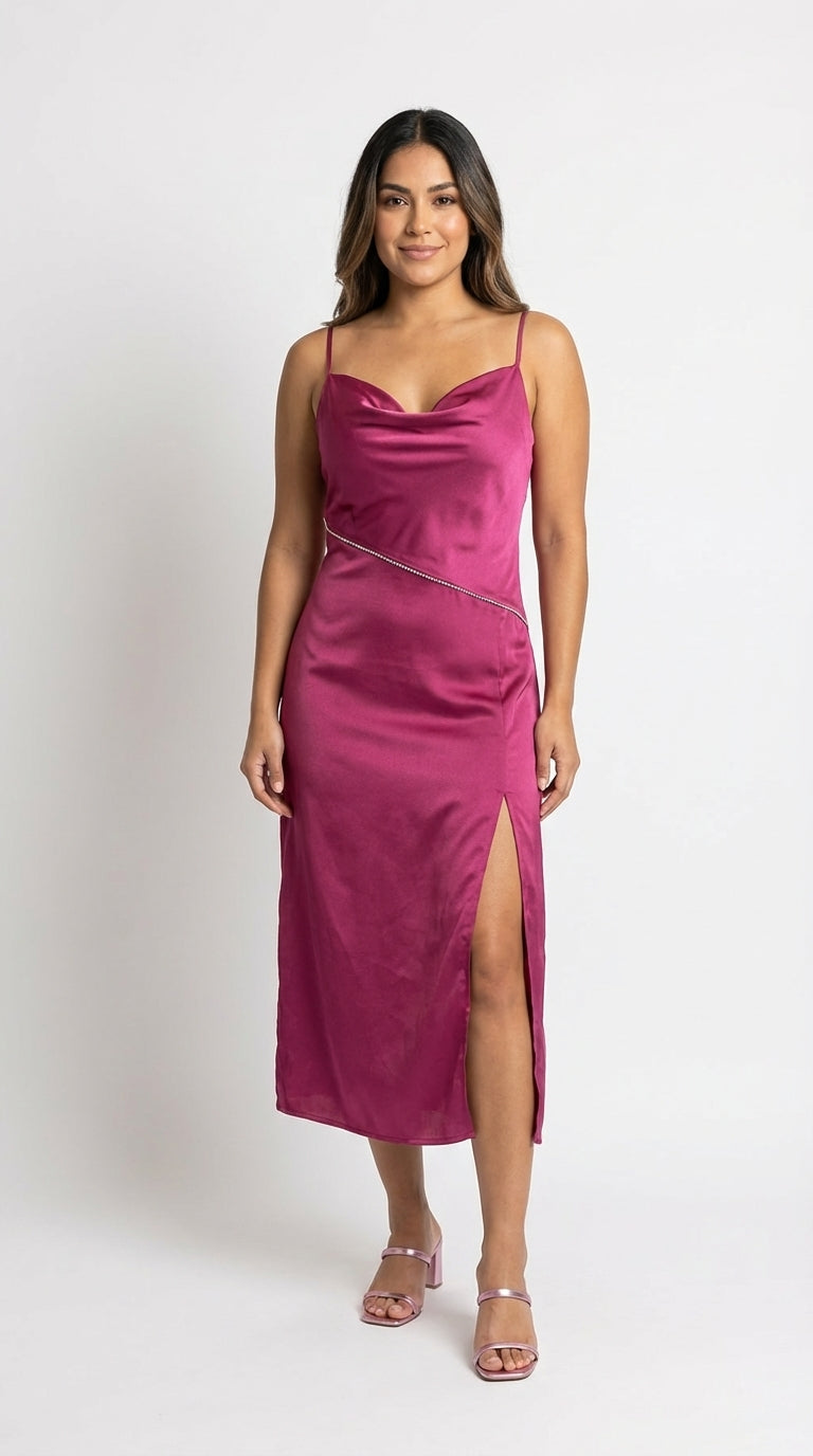 UV30 – Vestido satinado color vino