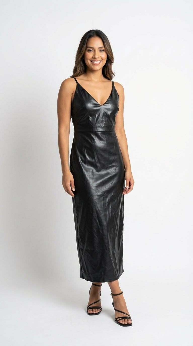 UV31 – Vestido negro satinado largo