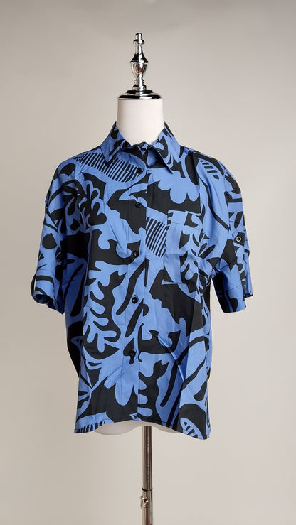 Camisa Estampada Azul y Negra / ANB26080