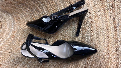 Zapatos Tacón Slingback Negro y Plata / Z260121