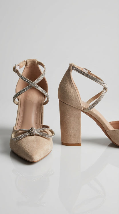 Zapatos Tacón Nude con Tiras Brillantes / Z260127