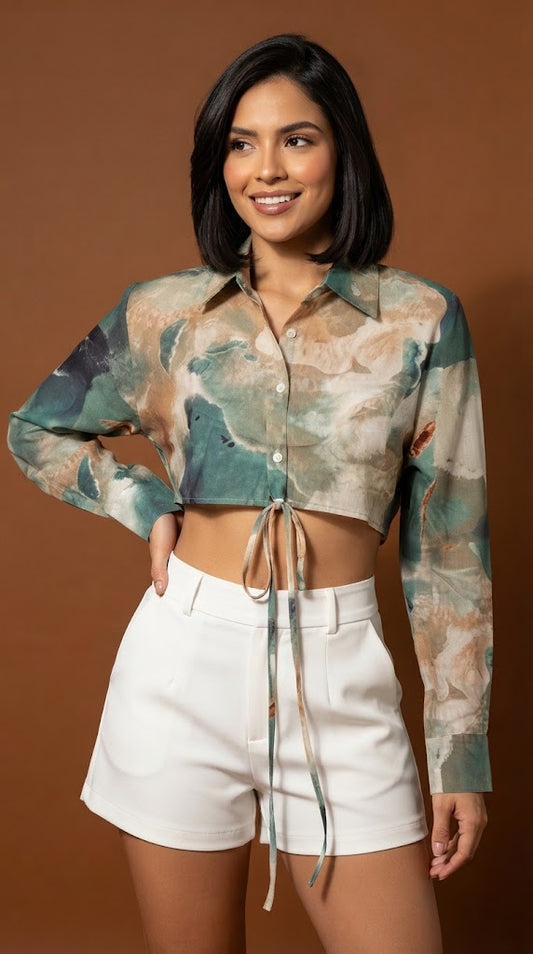 Blusa Estampada con Nudo Frontal / ANB26054