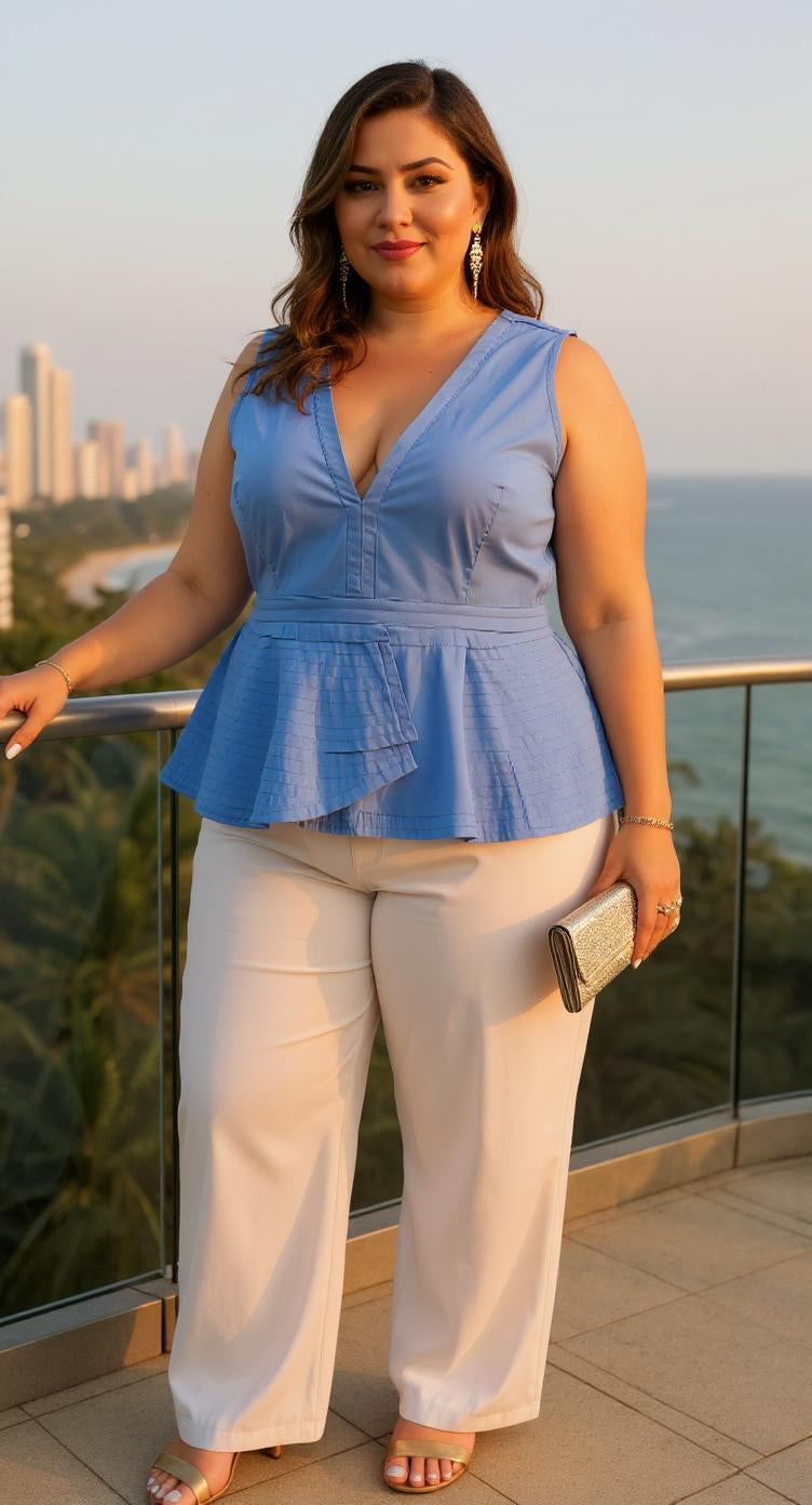 Blusa azul pastel con escote en V AOMEI / AO84 image 1