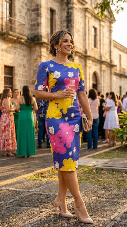 Vestido flores amarillo/morado / AO172
