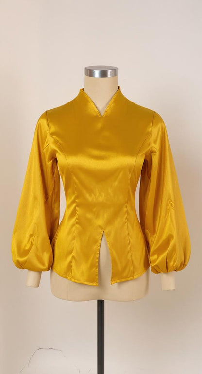 Blusa satinada con cuello en V/ AO8 image 7