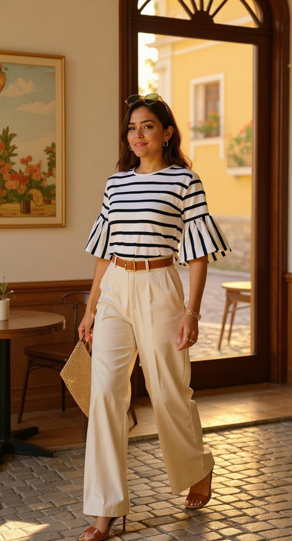 Blusa rayada con mangas acampanadas AOMEI / AO93 image 1