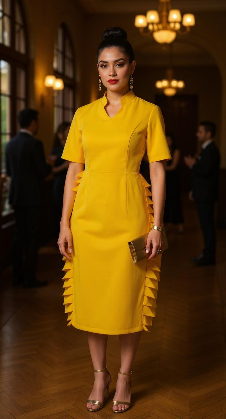 Vestido amarillo con cuello tipo polo AOMEI / AO74 image 3