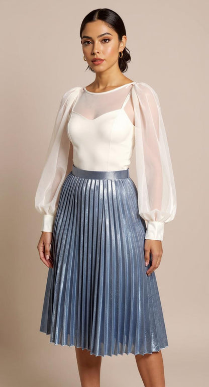 Blusa blanca con mangas globo plisadas AOMEI / AO100 image 3