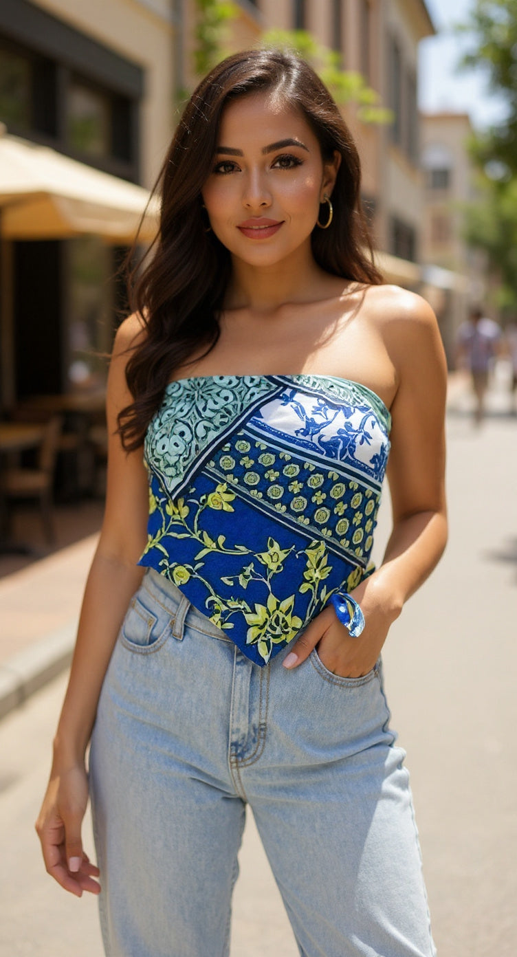 Pañuelo estampado azul y verde D&M / V192 image 0