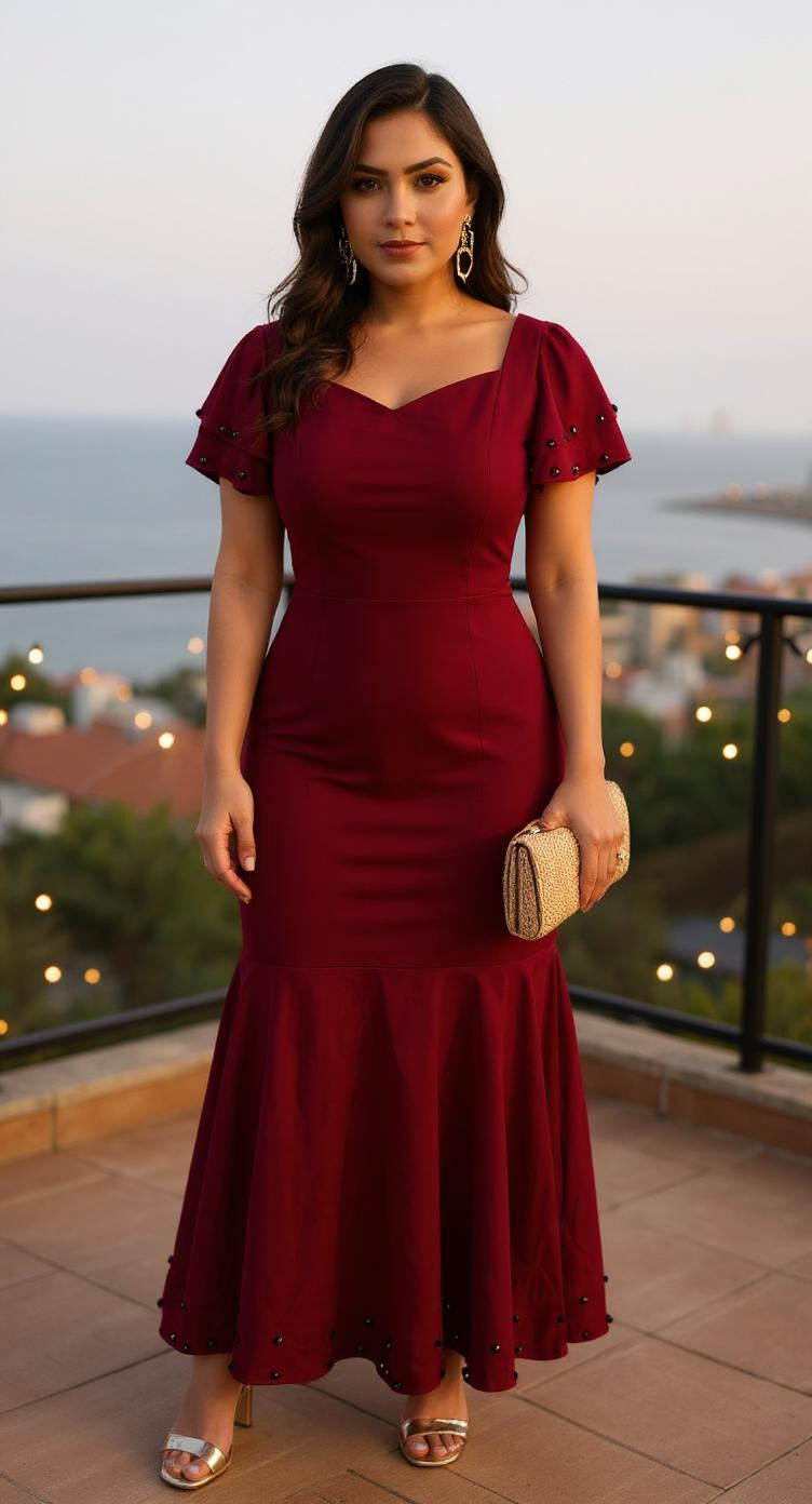 Vestido elegante de sirena de manga corta para mujer / AO23 image 0