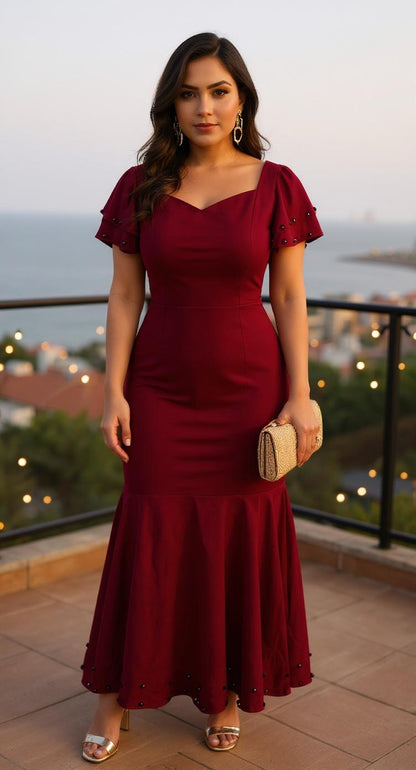 Vestido elegante de sirena de manga corta para mujer / AO23 image 0