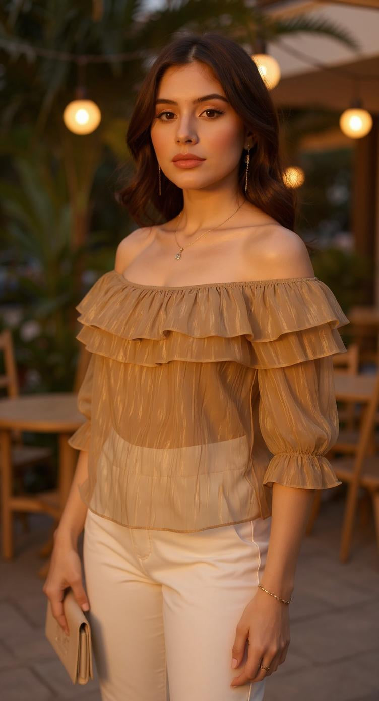 Blusa beige con vuelos / P101 image 0