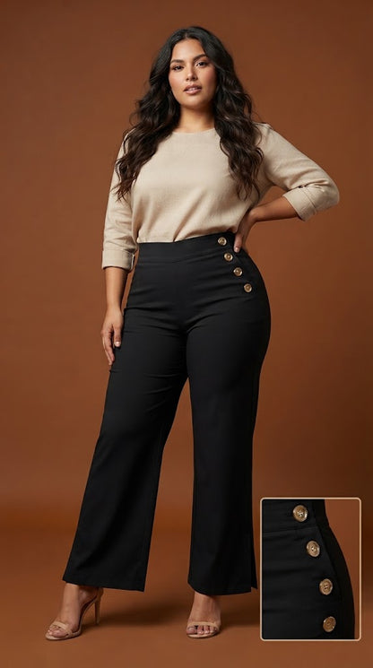 Pantalón negro con detalle dorado / ANE1001-30