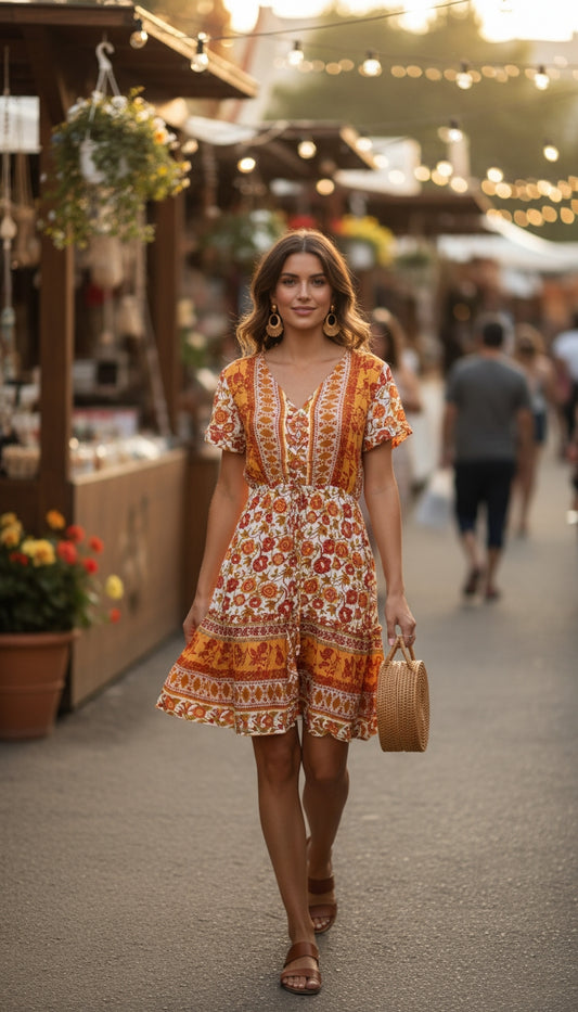 Vestido corto naranja boho /ANV23 image 0