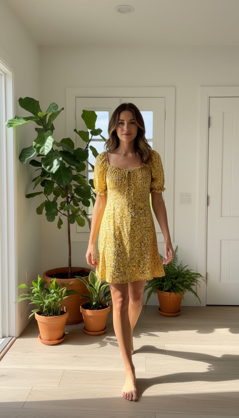 Vestido amarillo floral manga campesina /ANV02 image 4