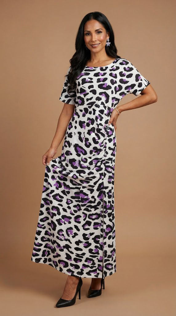 Vestido estampado blanco con morado AOMEI / AO90