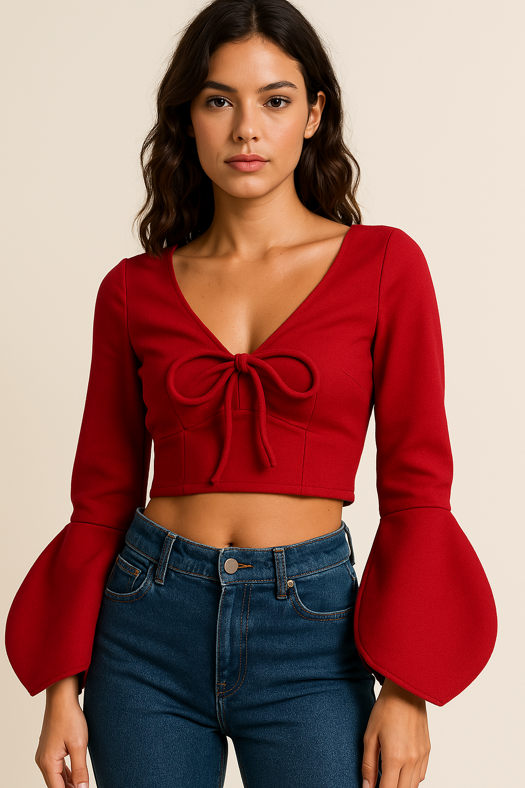 Top rojo con moño y mangas acampanadas AOMEI / AO92 image 0