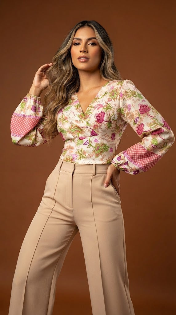 Blusa floral rosa casual / ANB17