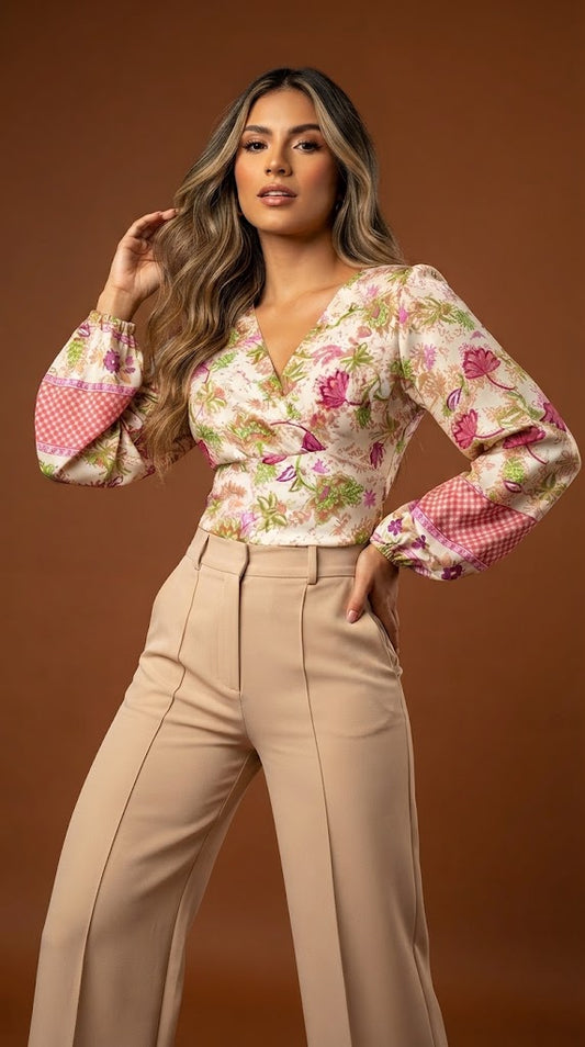 Blusa floral rosa casual / ANB17