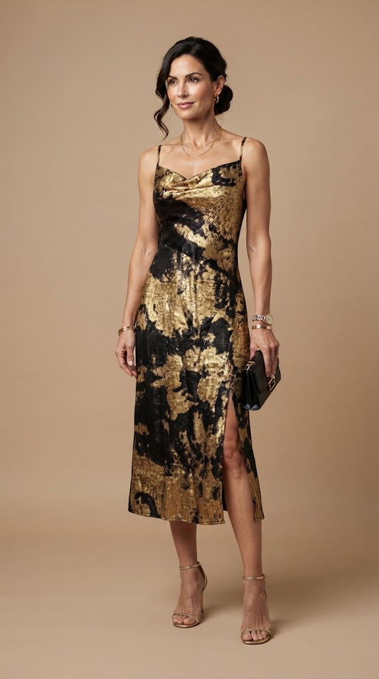 Vestido Dorado y Negro / V198
