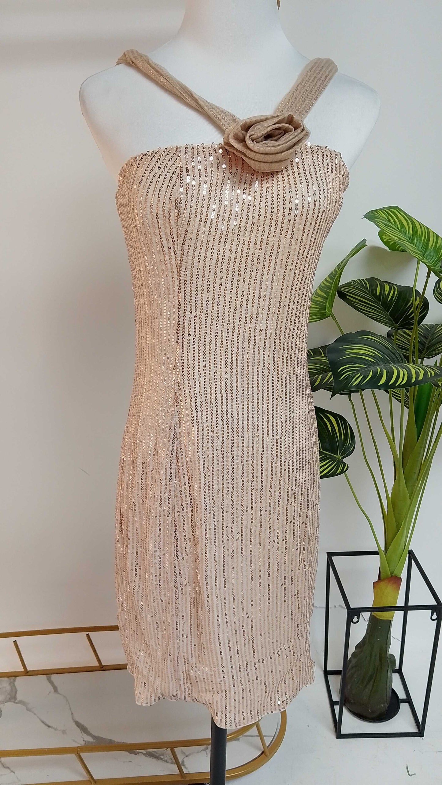 Vestido nude canalé con flor 3D D&M / V364 image 2