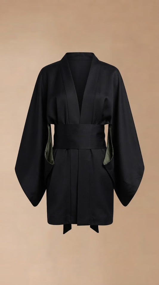 Vestido blazer satinado negro – ANBL2616