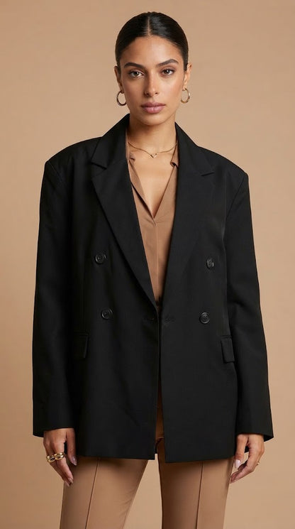 Blazer Negro Largo Elegante / ANBL2656