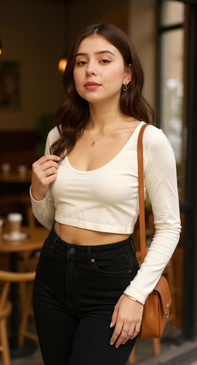 Top blanco manga larga escote V / P131 image 0