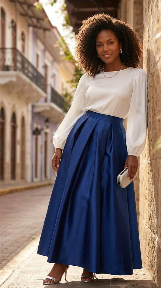 Falda azul satinada / AO188