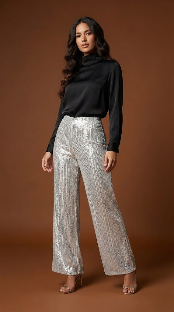 Pantalón plateado de brillo D&M / V303