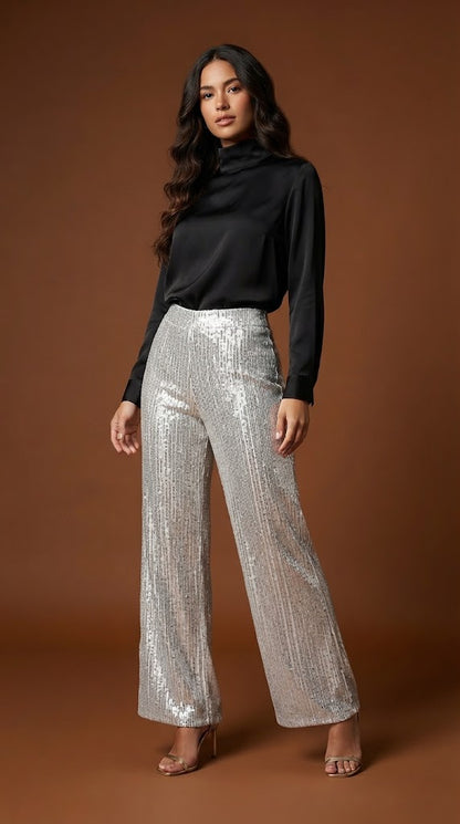 Pantalón plateado de brillo D&M / V303