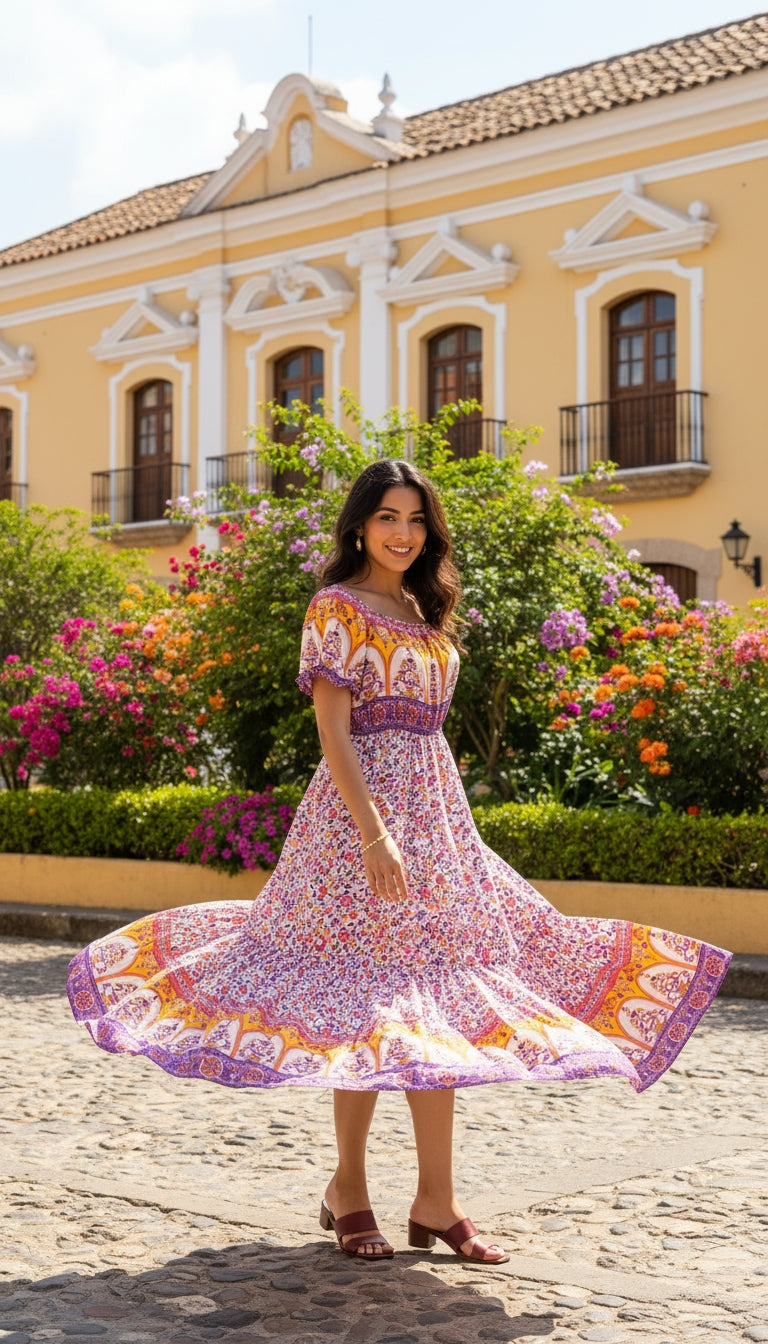 Vestido boho multicolor escote cuadrado /ANV07 image 1