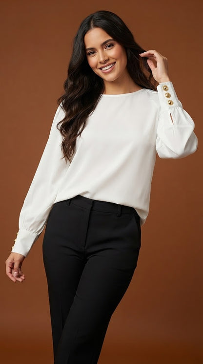 Blusa blanca con mangas globo plisadas AOMEI / AO100
