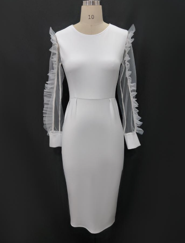 Vestido blanco elegante con mangas tul / AO58 image 2