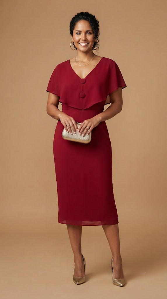 Vestido rojo vino con volante AOMEI / AO97