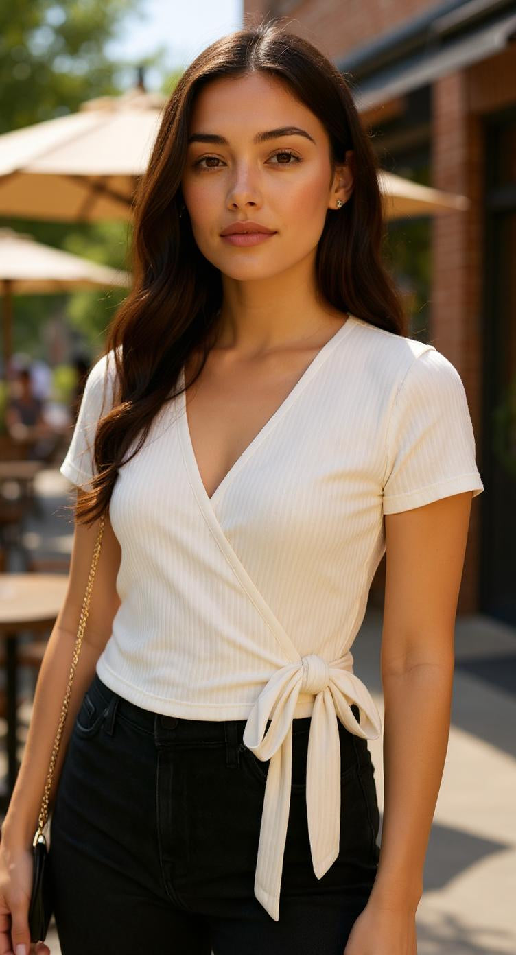 Blusa blanca cruzada con lazo / P18 image 0