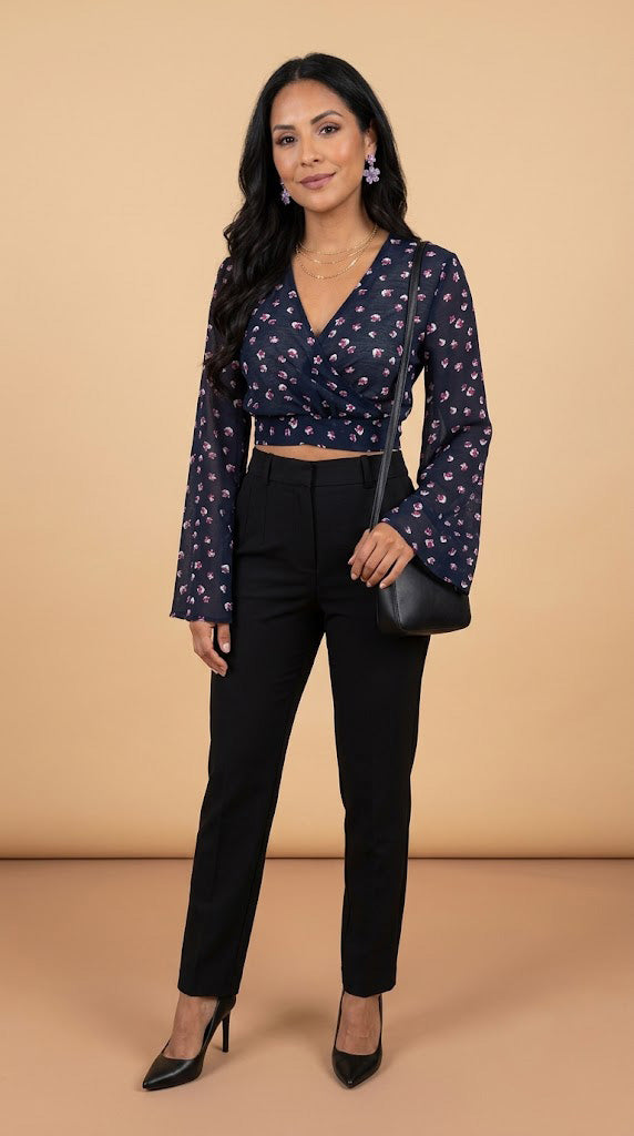 Blusa Crop Cruzada de Manga Larga / ANB26038