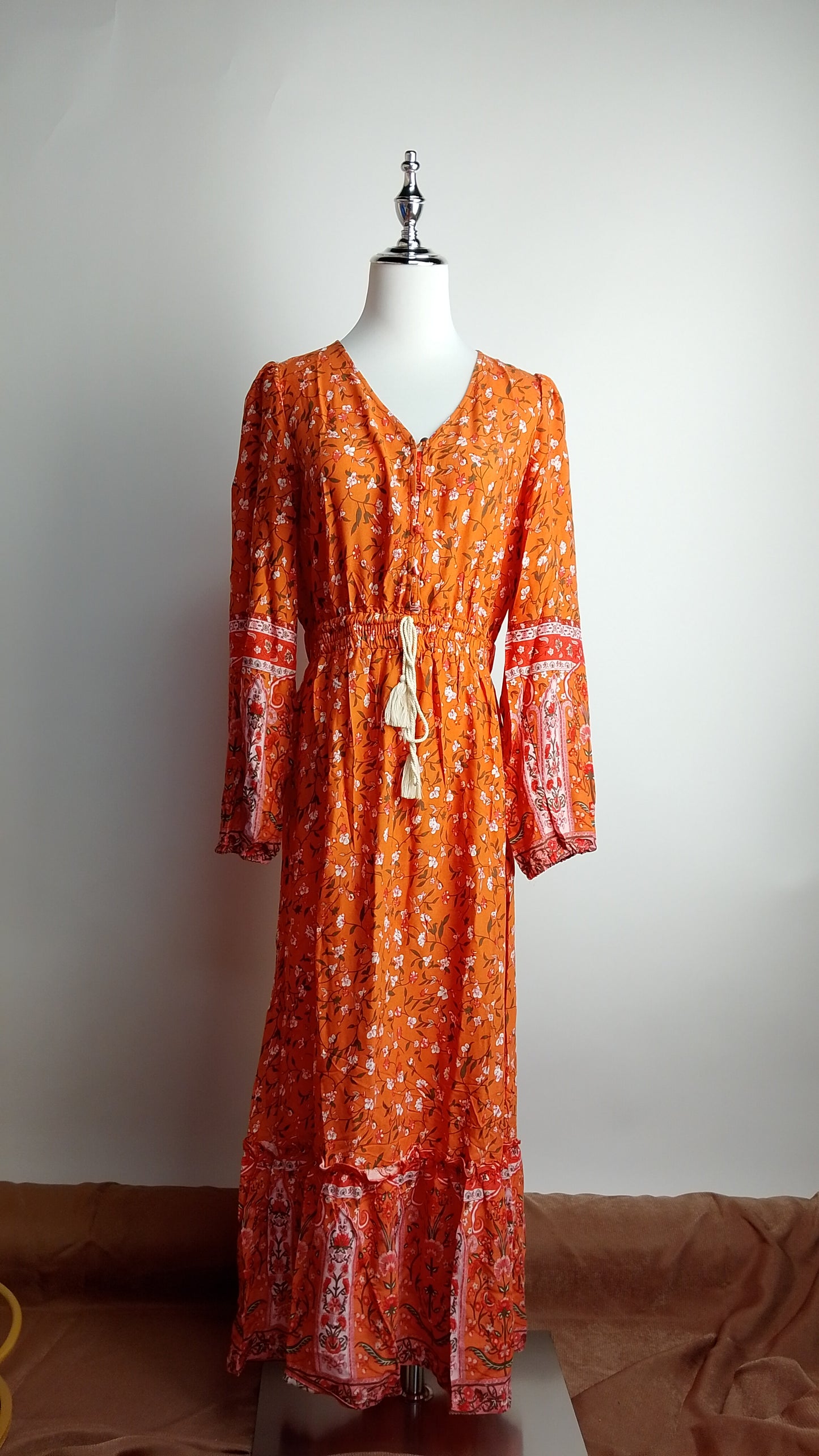 Vestido boho largo naranja estampado /ANV12 image 2
