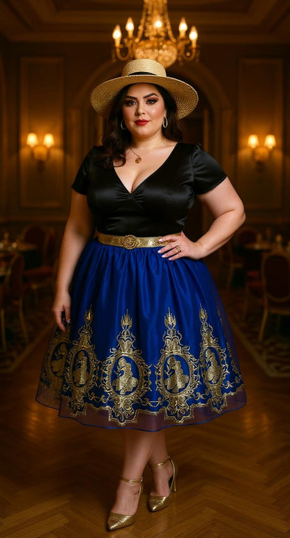 Falda azul con bordado dorado / AO50 image 1