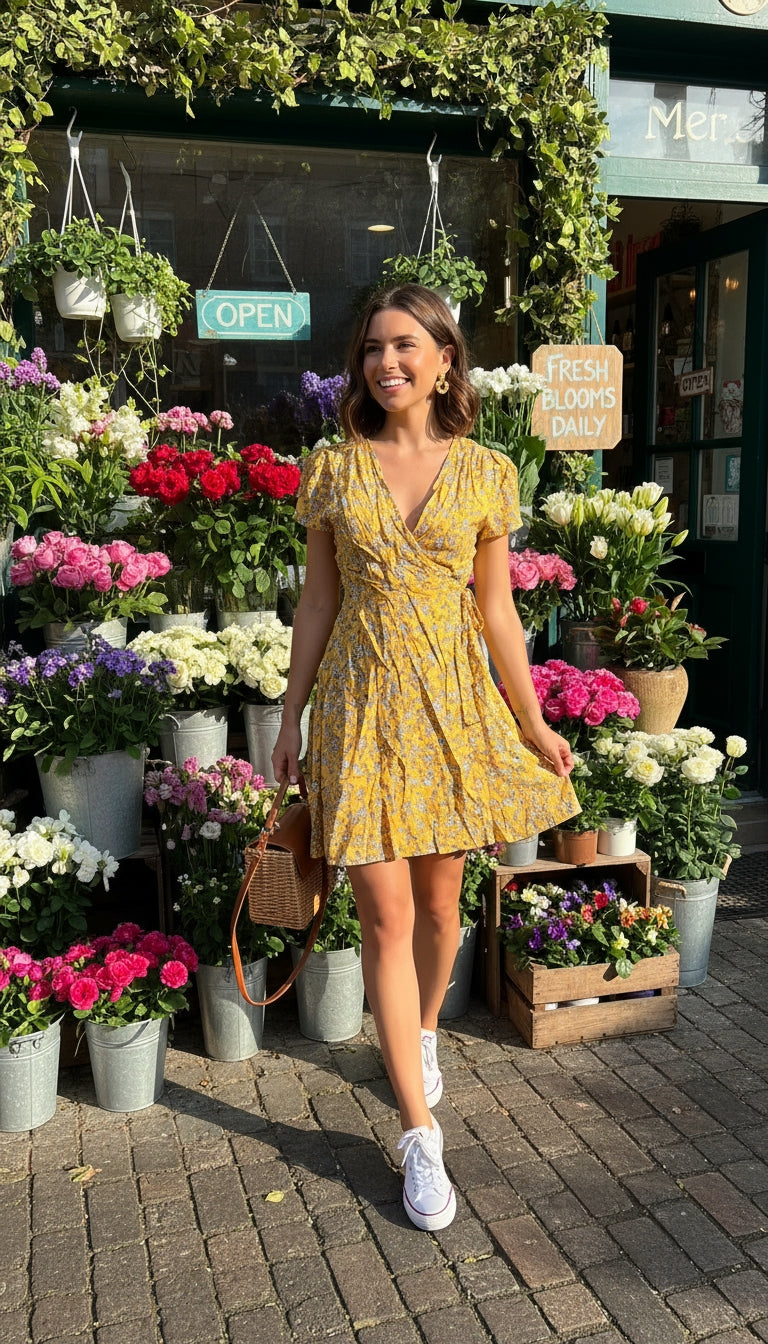 Vestido corto mostaza con vuelo y escote cruzado /ANV05 image 1